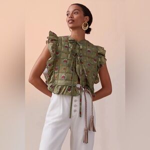 Anthropologie Caron Callahan Quilted Ruffle Vest Sz-M/L